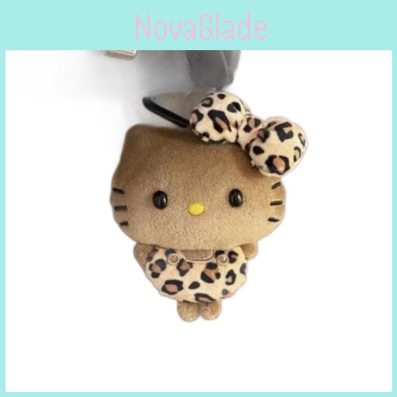 Kt Cat Plush Keychain With Leopard Print And Bow For Bag Decor