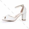 Schuhe Damen 7CM Weiß Spitze Perlenband Quadratischer Absatz Hohe Absätze Damen Sandalen mit Offener Zehenpartie Bankettkleid Damen Brautschuhe