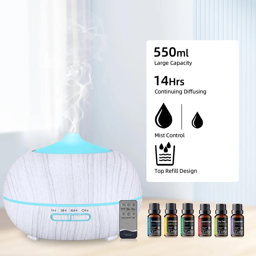 Diffuser For Home 550ml For Home Essential Oil Aroma Oil Diffuser   Remote  7 LED Colors   6 Oils  Ultrasonic Humidifier
