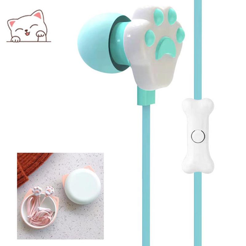 3.5Mm Wired Earphones For Girls Cute Cat Paw In-Ear Headphone With Mic Gaming