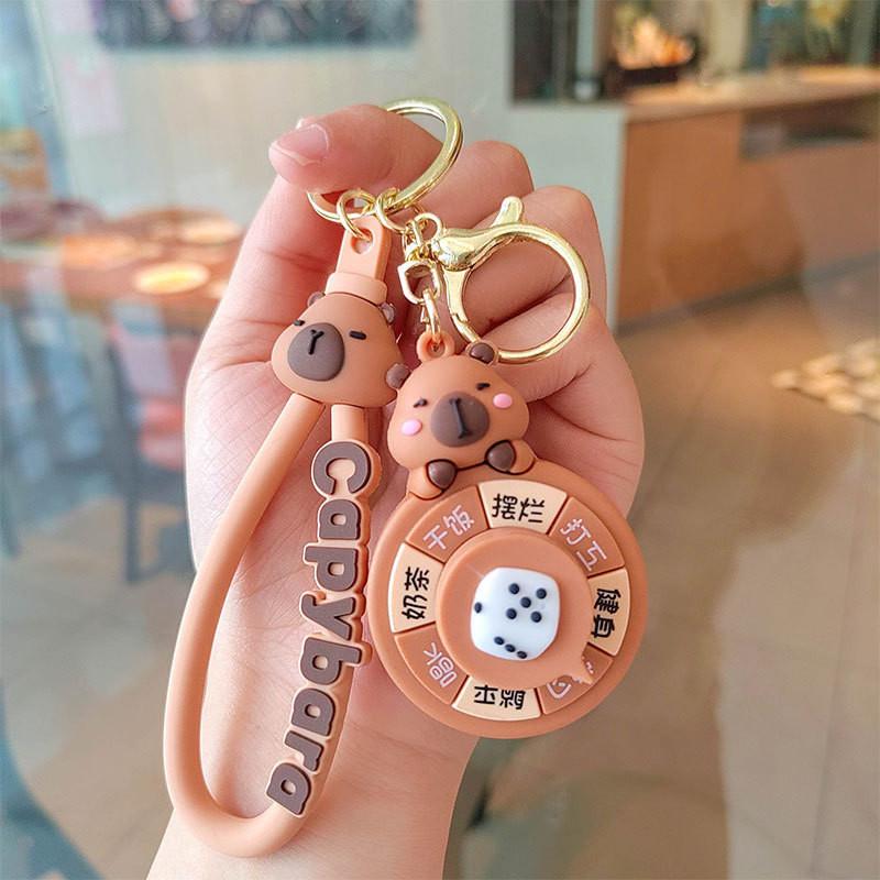 Rotation Capybara Stylish Keychain Panda Apple Heart Keyring Silicone