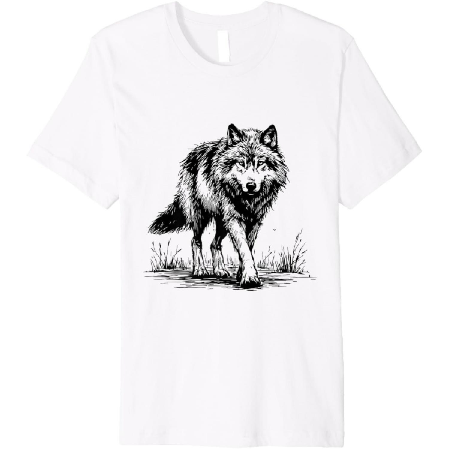 Wolf Walking Illustration Premium T-Shirt S