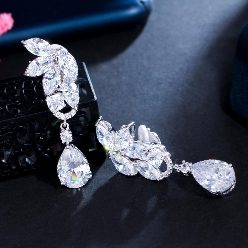 Ircons High Quality Cz Crystal Women Wedding Party Jewelry Big Long Water Drop Clip On Non Pierced Earrings With Clips Cz113