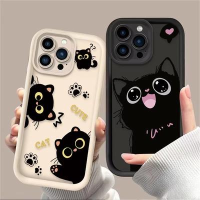 Lovely Black Cat Love Heart Silicone Soft Phone Case For iPhone 16 15 14 13 12 11 Pro Max XS X XR 7 8 SE Shockproof