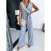 Casual Sleeveless Jumpsuit Western Style Women Fashion Stripe Sleeveless Jumpsuit Wide Leg Trousers