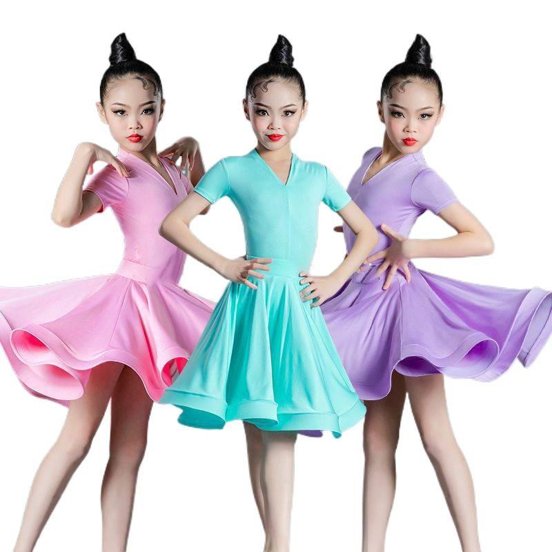 Girls' Latin Dance Dress Dance Girls' Long Sleeve Split Latin Dance Dress Performance Clothing Two Piece Set