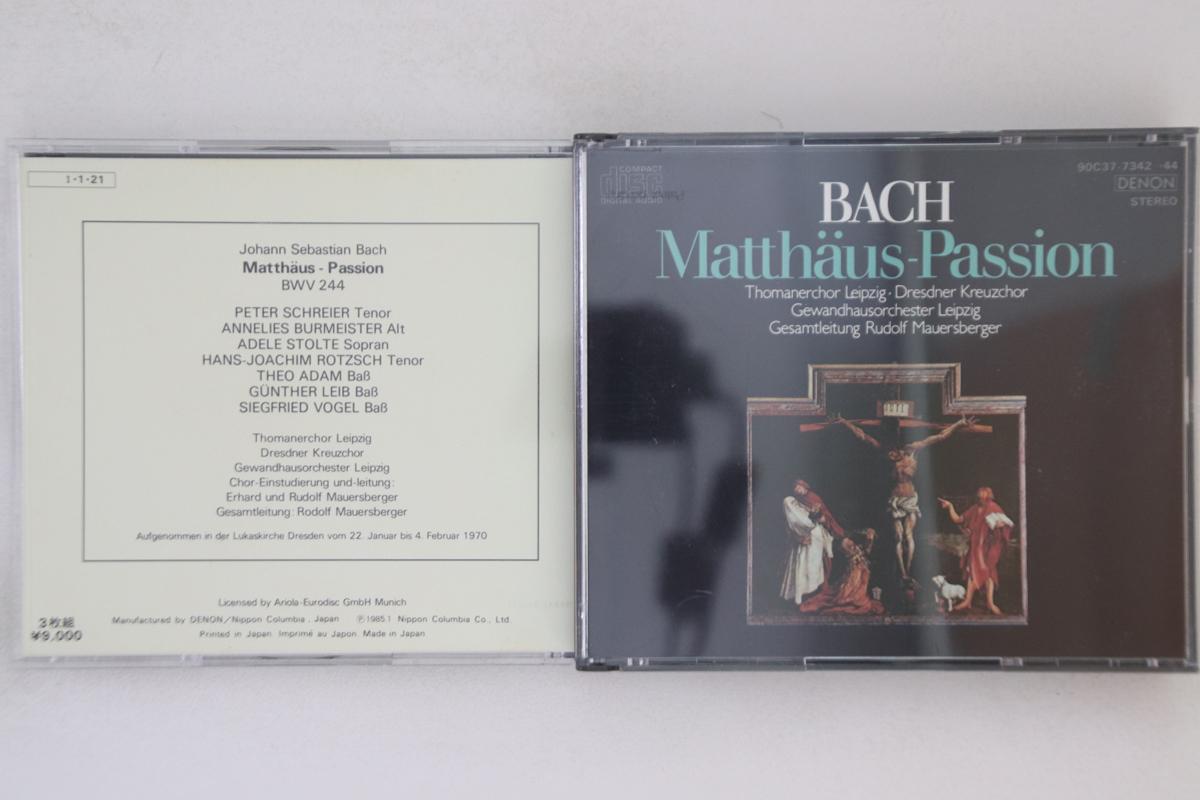 

CD RUDOLF MAUERSBERGER - Matthaus Passion 90C37734244 DENON Japan Classical Used