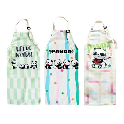 Schöner Panda Kinder-Schürze Weiches Polyester Farbstreifen Schürzen Wasserdicht und Ölbeständig zum Kochen, Malen, Basteln