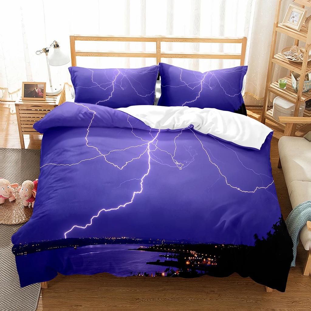 Lightning Duvet Cover Set King Queen Single Size Washed Cotton Comforter Cover For Kids Teens Adults Bedding Set With Pillowcase