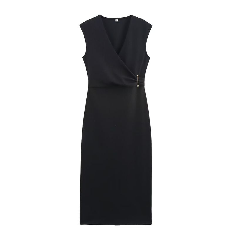 Kaslead New Women Clothes Western Style Pin Decoration V-neck Sleeveless Midi Dress 3644181 251