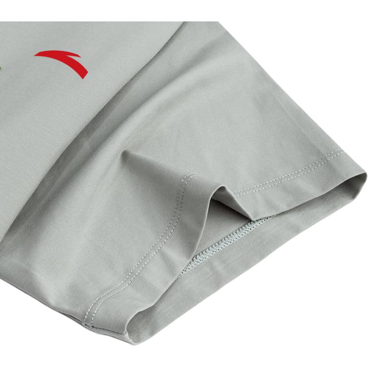 Anta Mens Outdoor Series Solid Color Loose Fit Round Neck Short Sleeve T-Shirt Men Tops Pearl-Gray 152436104-1