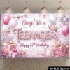 2D 13th Birthday Photography Backdrop Rose Gold Glitter & Crown Photo Booth Banner