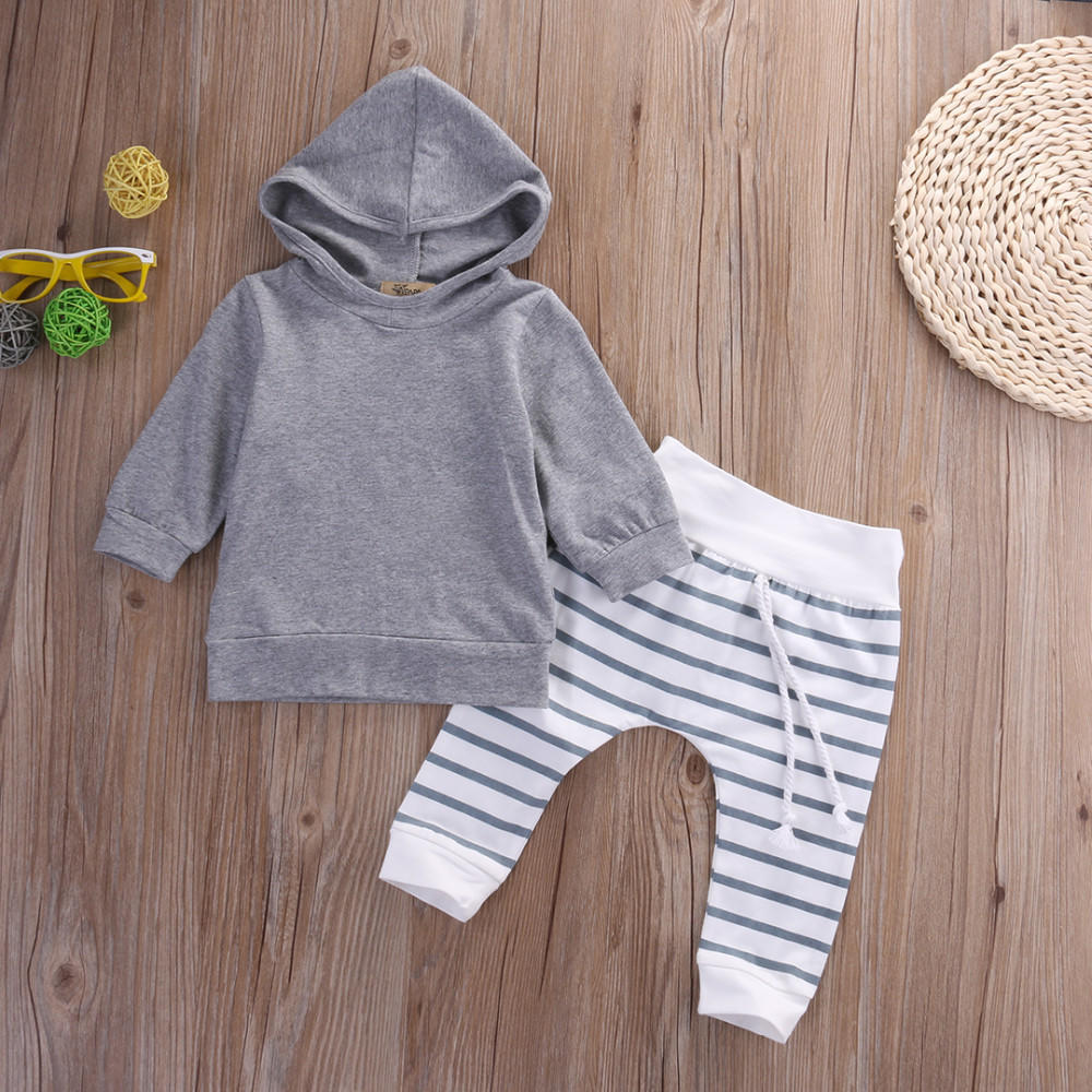 Toddler Kids Baby Boys Cozy Hooded Shirt Tops And Comfortable Pants Twopiece Outfits