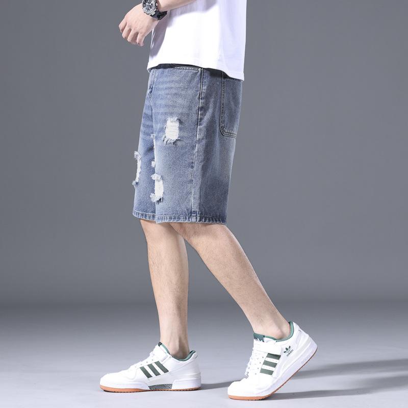 Men's Denim Shorts Summer Thin Loose Five-point Mid-trousers Ripped 5-point Breeches