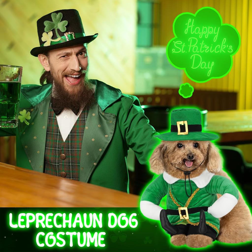St. Patrick's Day Dog Costume Walking Leprechaun Dog Costume Irish Funny Pet Outfit with Arms Irish Holiday Day Outfit Accessories for Cat Doggy