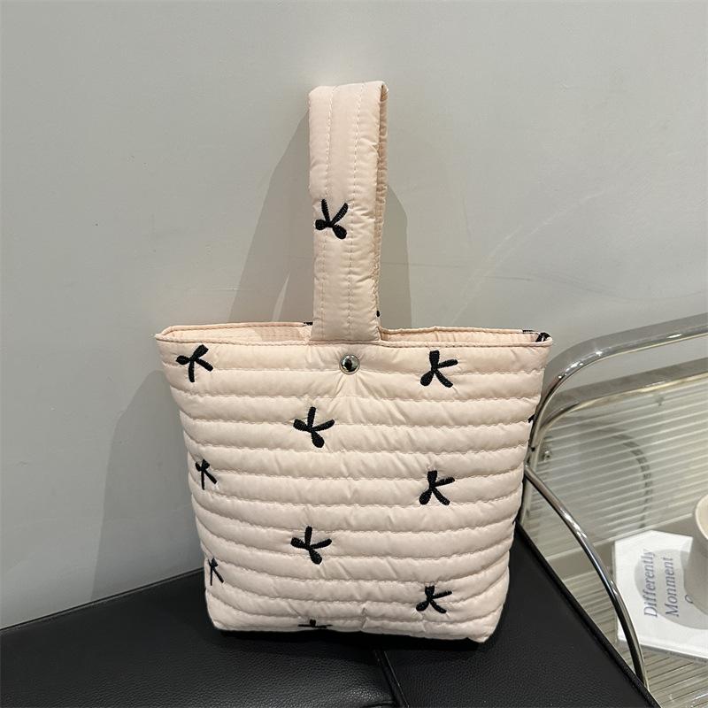 Fashion small fresh casual bow embroidery handbag 2025 autumn and winter new foreign style cute portable bucket bag
