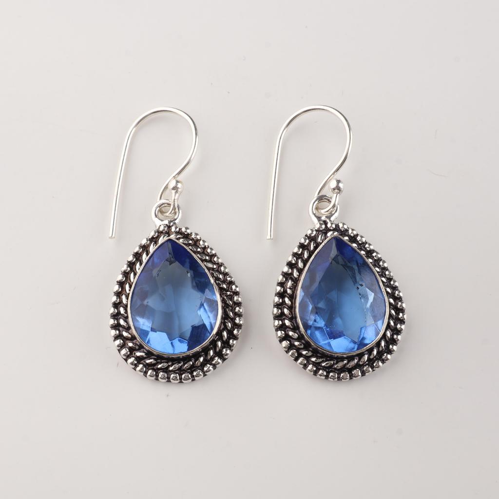 Tanzanite Gremstone Dangle Earrings 1.3", 925 Sterling Silver Handmade Jewelry AEE-1-1
