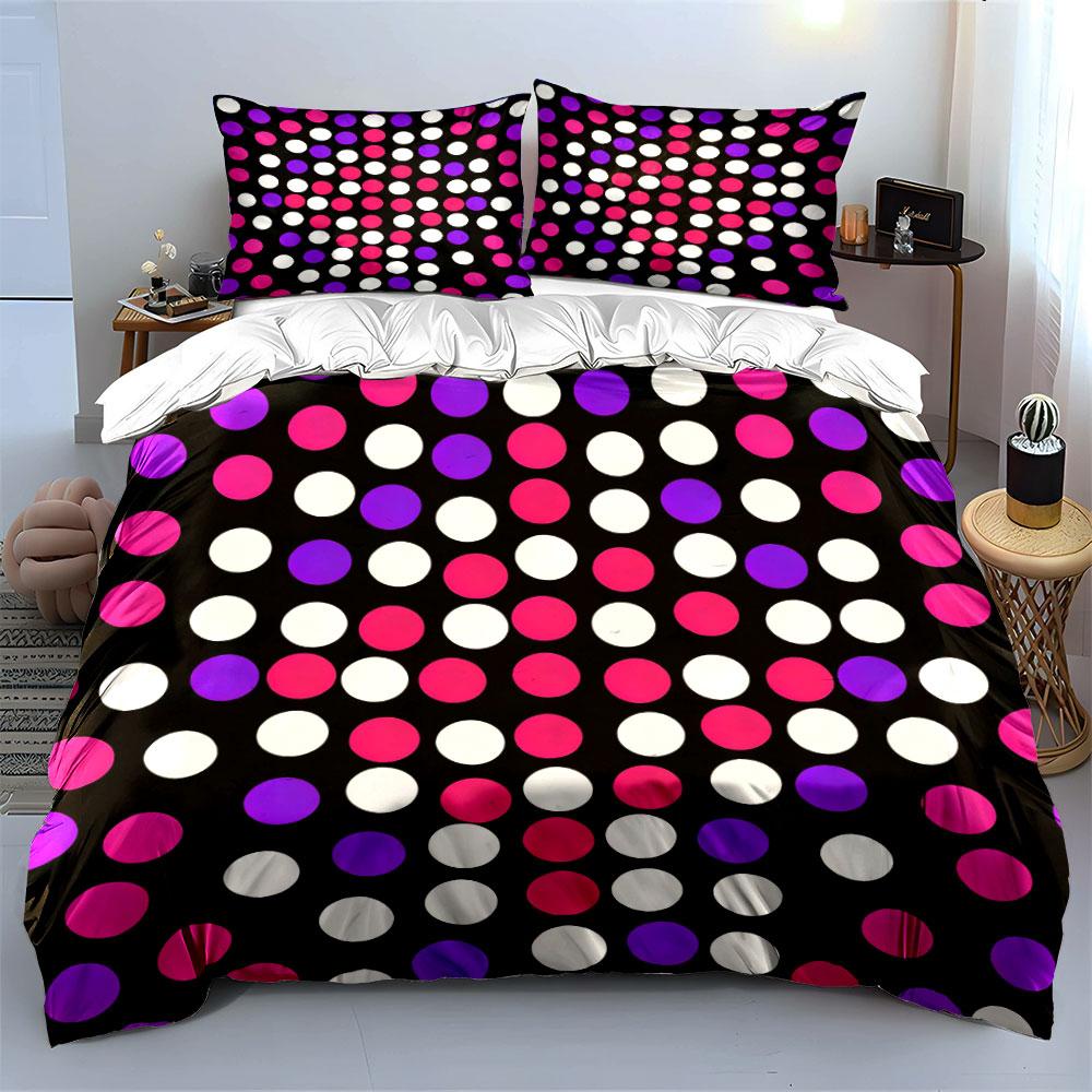 3Pcs Hot Pink White Regular Polka Dot Bedding Set,Black Base Classic Check Dot Print Duvet Cover 2 Pillowcases King Queen,Gift
