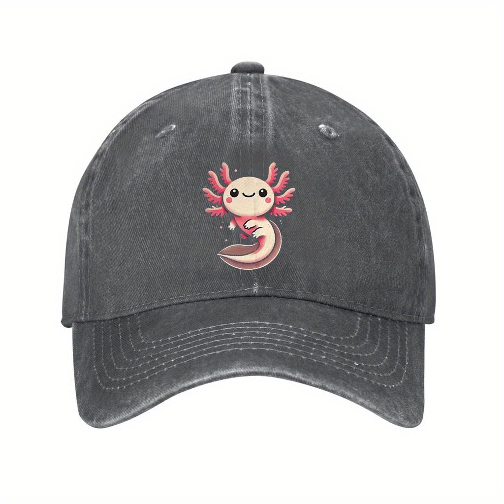 Cute Pink Axolotl Baseball Cap Adjustable Cotton Dad Hat Casual Unisex Sun Protection