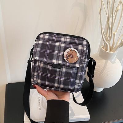 Canvas Plaid Retro Small Satchel Niche Casual Plush Mini Shoulder Bag Girl Versatile Backpack
