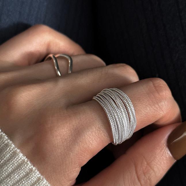 PONYKISS Sterling Silver Minimalist Line Round Rings for Women Trendy Opening Fine Geometric Accessories