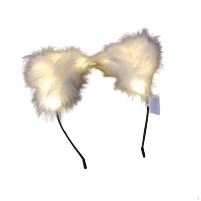 Light Up Furry Ears Headband 3 Lighting Modes Hairband for Wedding Children Adults