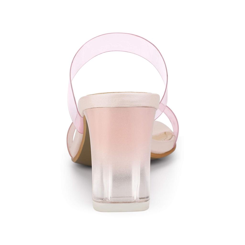 Allegra K Women's Clear Slide Mule Sandals with Chunky Heels, Pink, Size 23.5cm