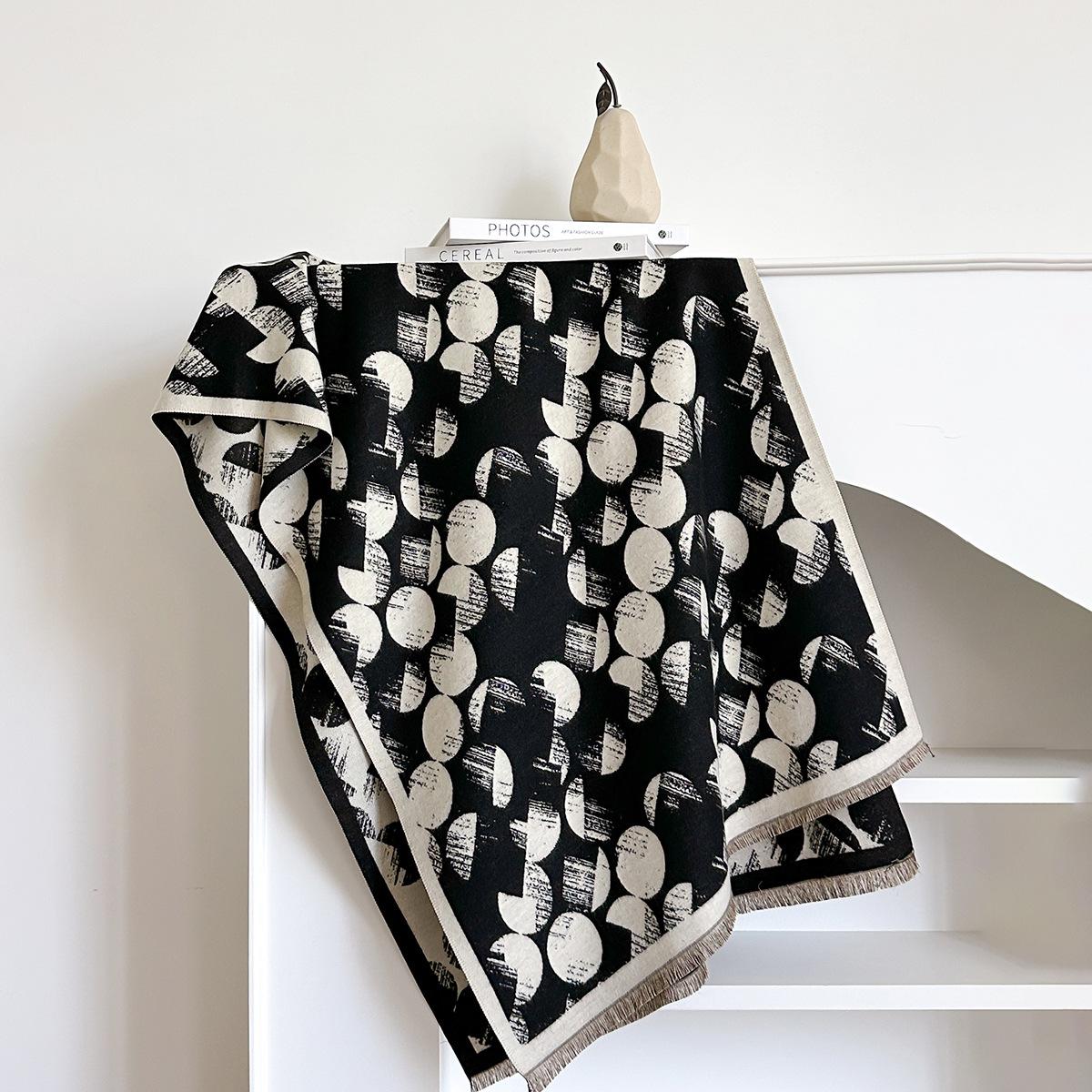 

Высококачественный круглый шарф-граффити для мужчин и женщин, зимний универсальный платок из имитации кашемира, теплый шарф 185*65cm чёрный