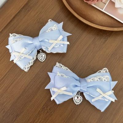 2pcs/set Lolita Cartoon Lace Bow Hair Clip Japanese Sweet Girly Side Clip Cute Mass Production Style Hair Accessories for Girls