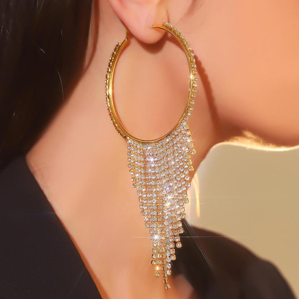 Luxury Rhinestone Hoop Earrings: Simple, Fashionable, and Exaggerated Design for Women