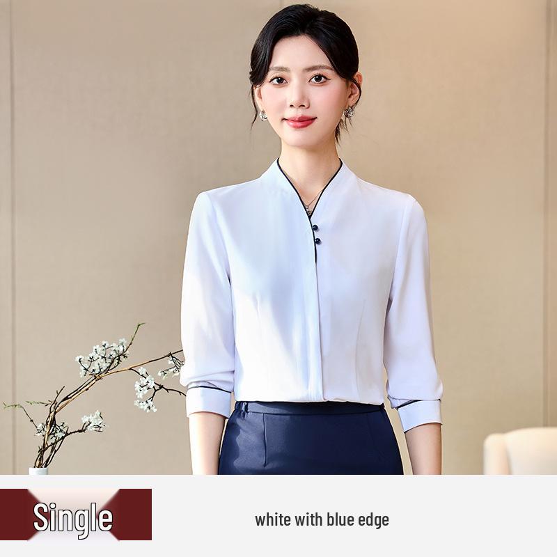 

Женская белая рабочая рубашка с длинным рукавом 2025 - Весенне-летняя униформа бортпроводника и официанта XL