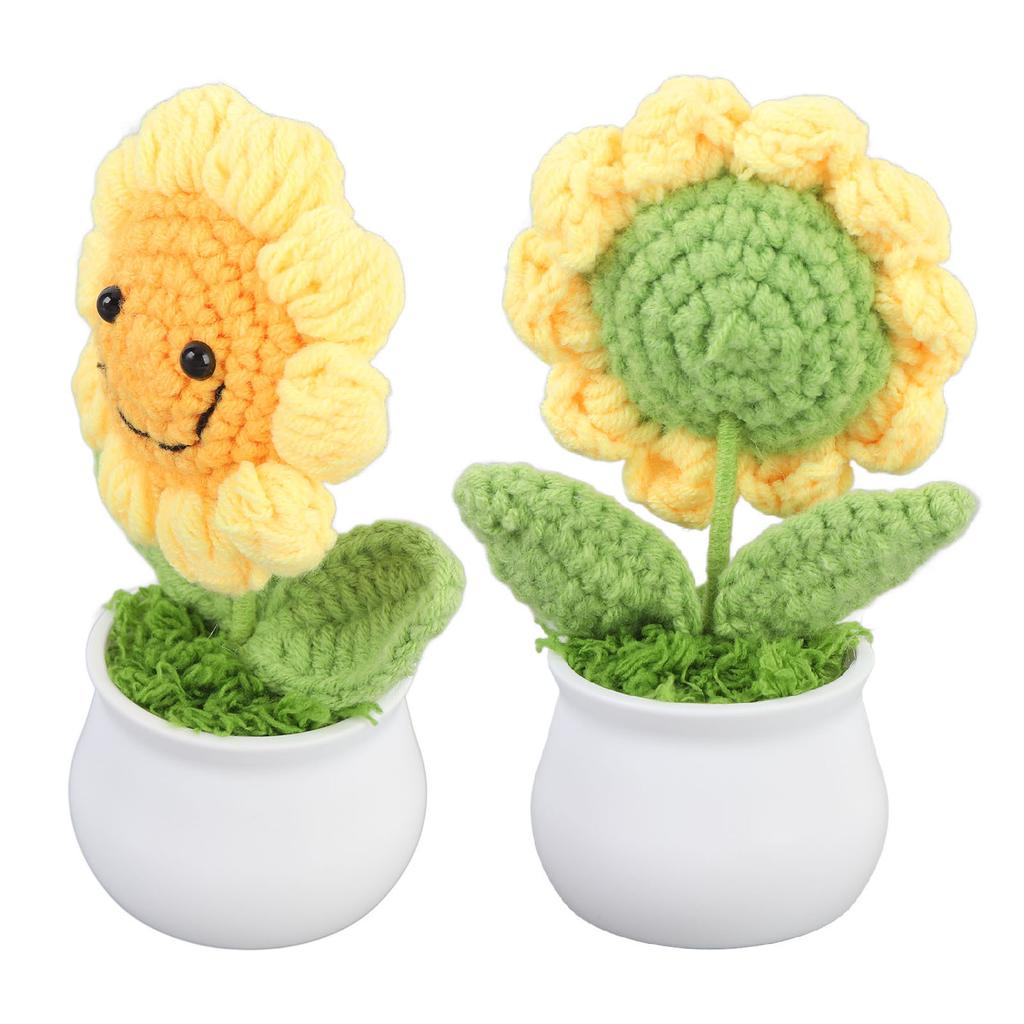 Crochet Sunflower Cute Knitted Sunflower In Pot Mothers Birthday Gift Office Desk Decor