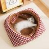 Foldable Semi-Enclosed Cat Bed With Warm Fleece Blanket Cozy Nest Small To Medium Cats Washable Season-Ready
