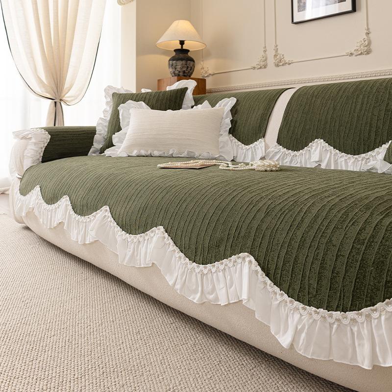 French Chenier Sofa Cushion with Skirt Edge High-End Thick Solid Non-Slip Sofa Cover for Living Room Cozy Easy-Care Couch Covers