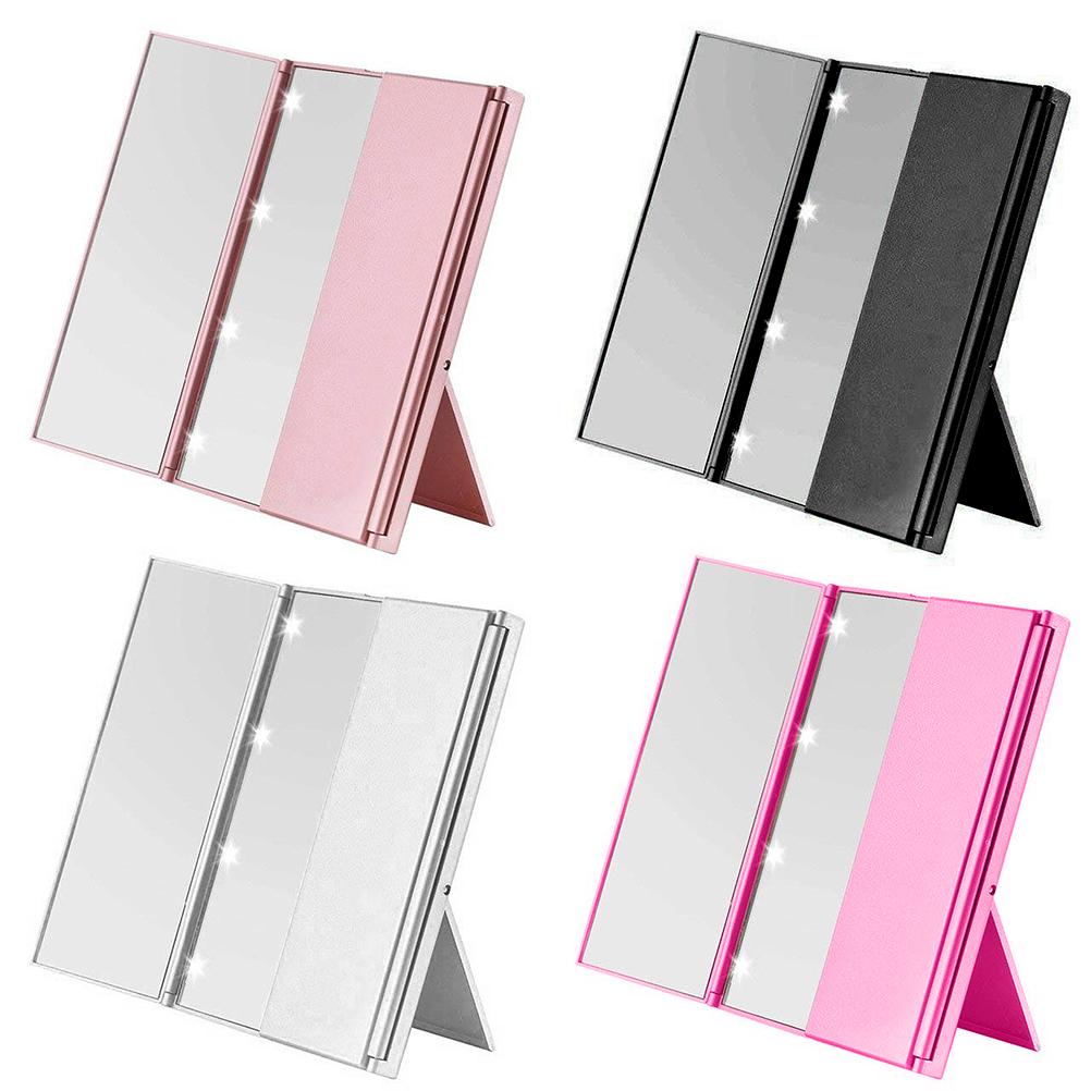 LED Trifold Makeup Mirror 360 Degree Tri Fold Led Illuminated Tabletop Vanity Mirror with Lights