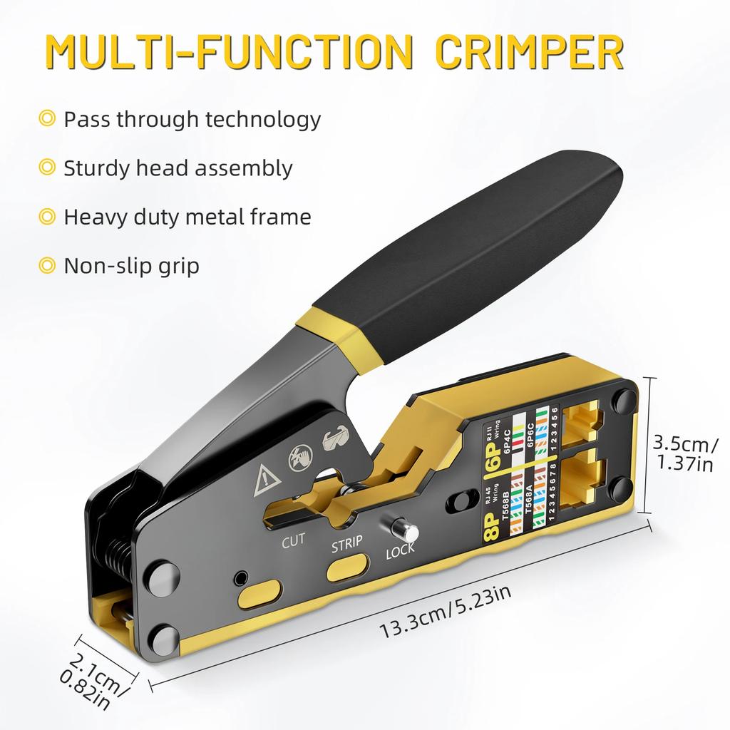 Ferramenta de Crimpagem de Fio RJ45 Tudo em Um Pass Through Crimpador de Fio Alicate de Aço de Alto Carbono para Cabo Ethernet RJ45 Cat6 Cat5 Cat5e