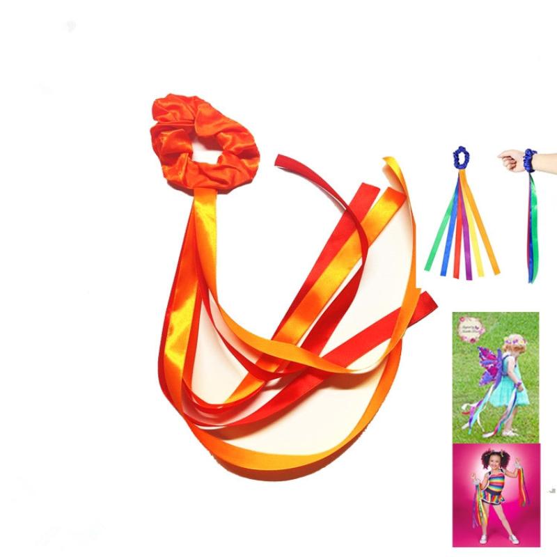 Dance Accessories Polyester Gymnastics Long Ribbon Elastic Rainbow Ribbon Headband Multicolor Wrist Straps Cheerleading