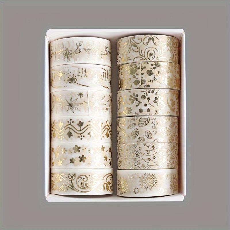 12 Rolls Golden Plant Flower Series Washi Tape Golden Foil Decorative Hand Account Sticker DIY Material Beauty Tape