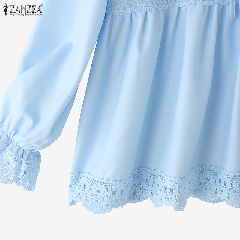 ZANZEA Women Casual Round Neck Long Sleeve Loose Print Blouse