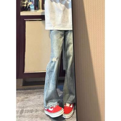 Washed Old Ripped Jeans Men's Spring and Autumn Straight Loose High Street Vibe Wind Long Pants