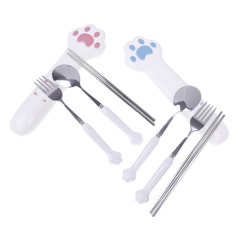 Cartoon Cat Claw Stainless Steel Spoon And Fork Set Spoon Chopstick Cutlery Student Outdoor Camping Portable Kitchen Accessories