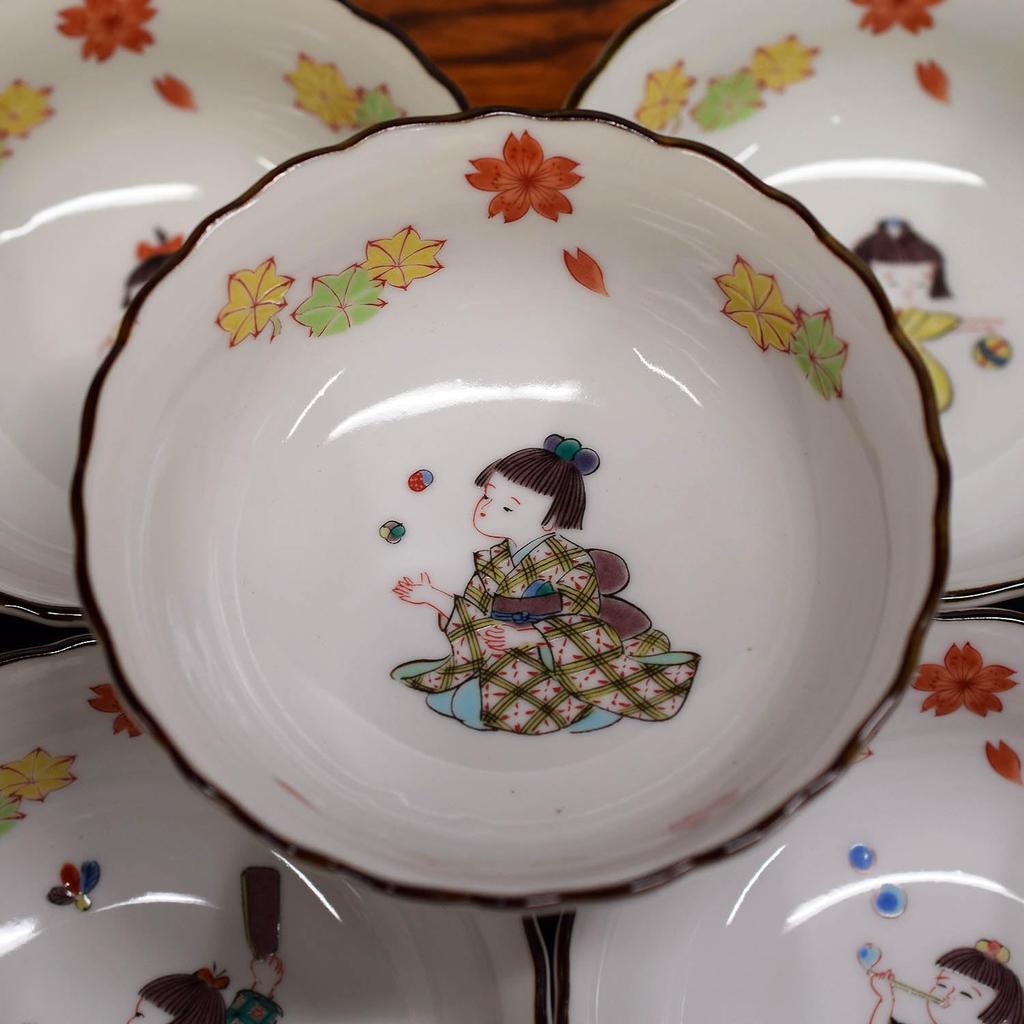 Waza no Kura Stylish Kutani Ware Small Set of Warabe Japanese Japanese Side Made in Wedding Return or Celebration Gift Bowls, 5, Pattern, Ceramic,
