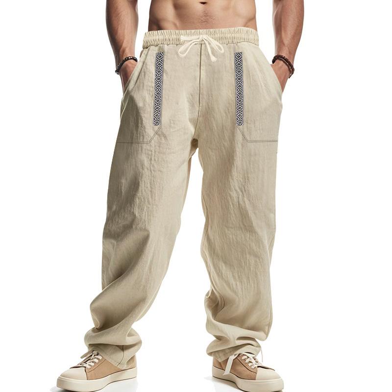 Four seasons men's linen breathable bohemian style loose wide-leg hip-hop casual sports trousers men