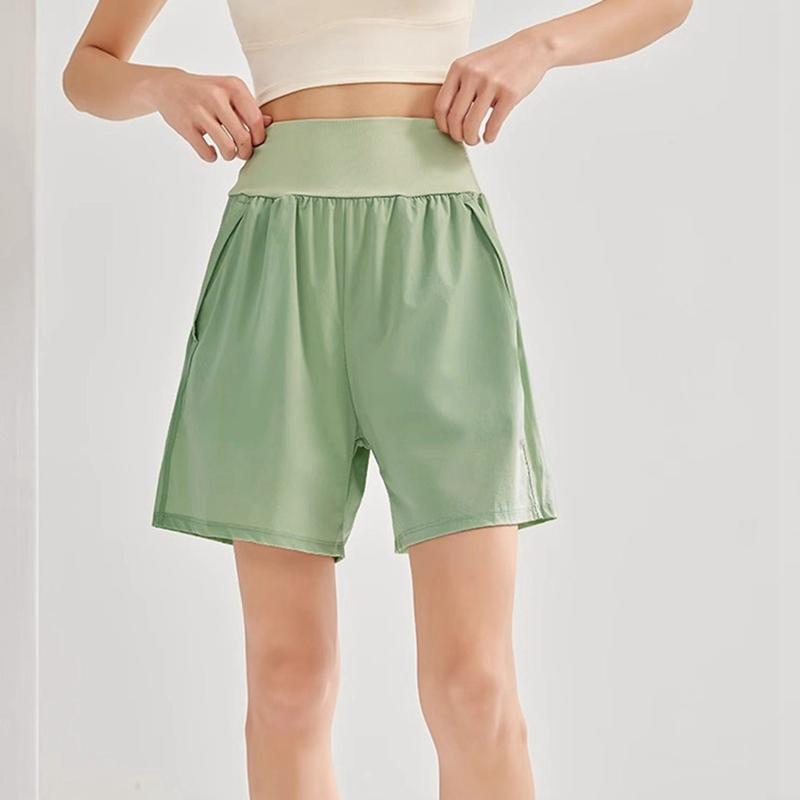 Damen High-Waist Sportshorts Locker Atmungsaktiv Schnelltrocknend Fitnessshorts
