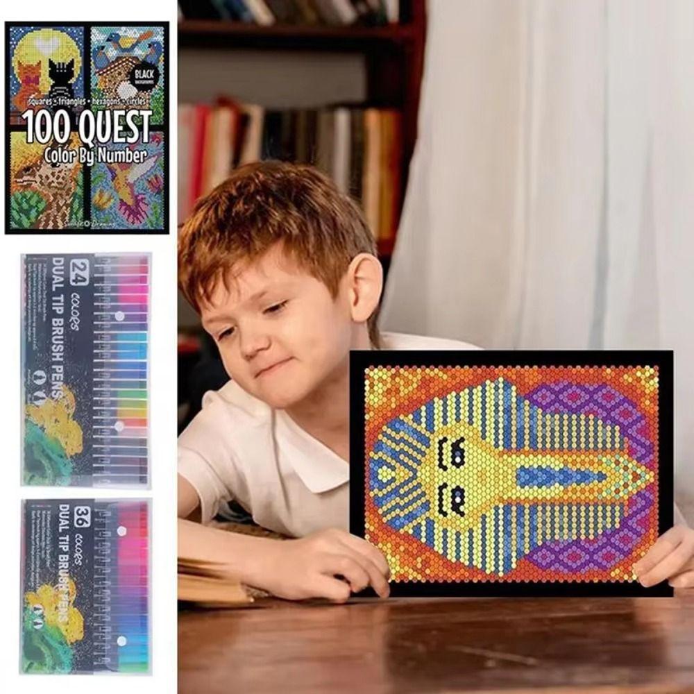 Paper Paint By Numbers Cartoon Drawing Learning Book Filling Color Book Set Adults and Kids