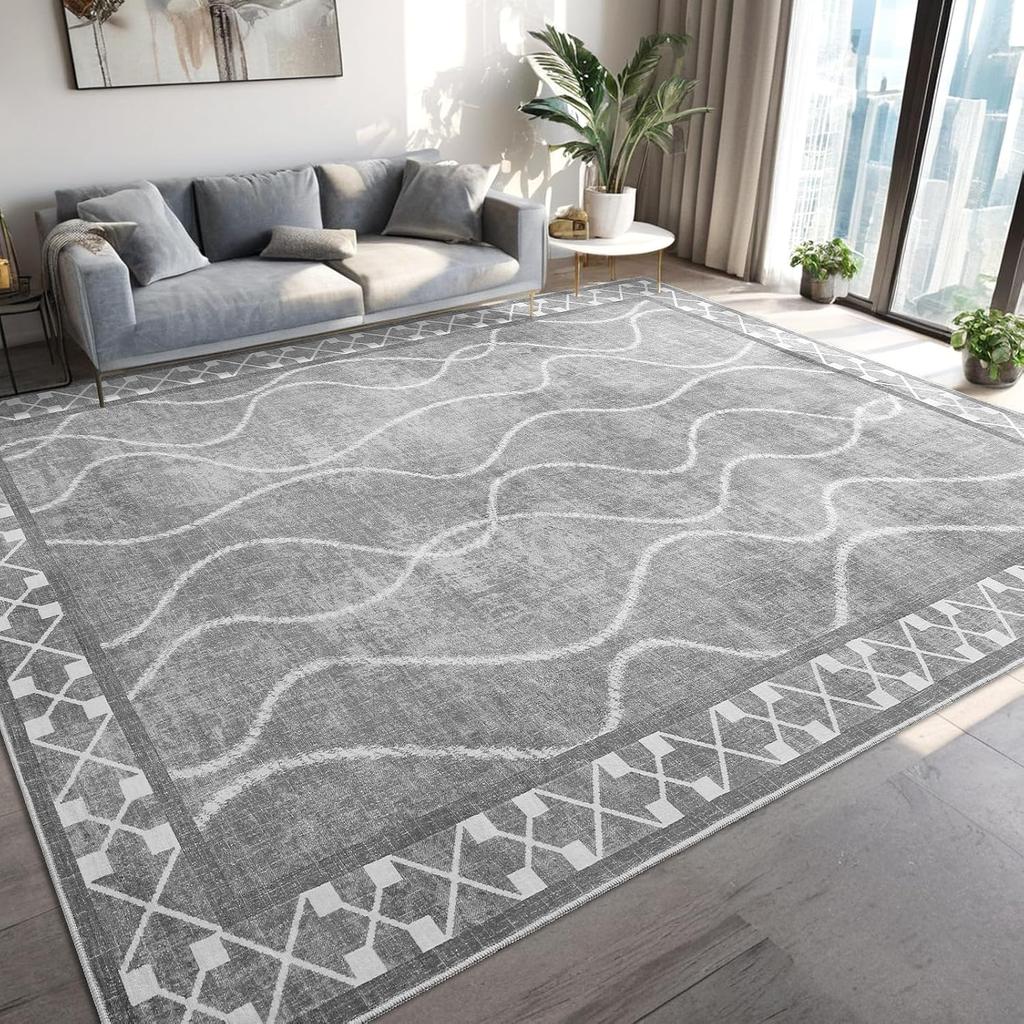 Black and White Minimalist Carpet with Simple Lines Borders Large Door Mat Household Bathroom Kitchen Living Room Anti Slip Mat