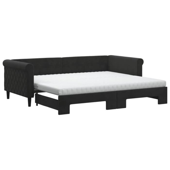 VidaXL Daybed with Trundle and Mattress Black 90x200 Cm Velvet 3197799