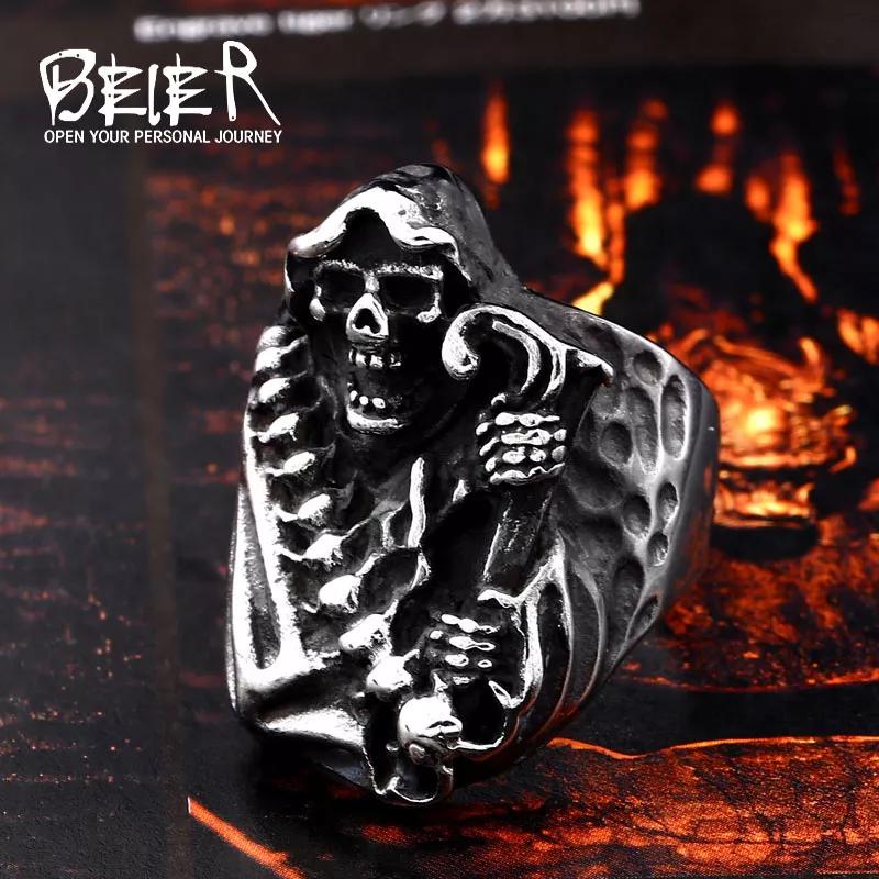 

Beier 2022 New Designs 316L Stainless Classic Hell Skull Grim Reaper Men s Ring Punk Party High Quality Jewellery LLBR8-143R 14
