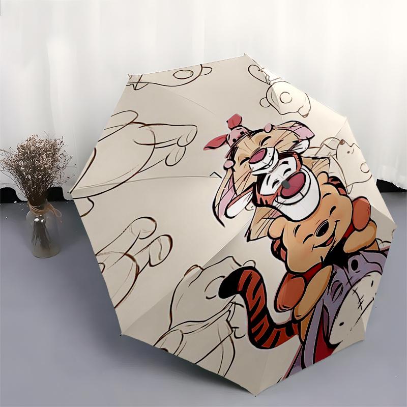 Ombrello da Viaggio a Tema Winnie the Pooh e Amici - 8 Stecche, Apertura e Chiusura Automatiche, Design Pieghevole Portatile, Ombrello Compatto ed Elegante Adatto