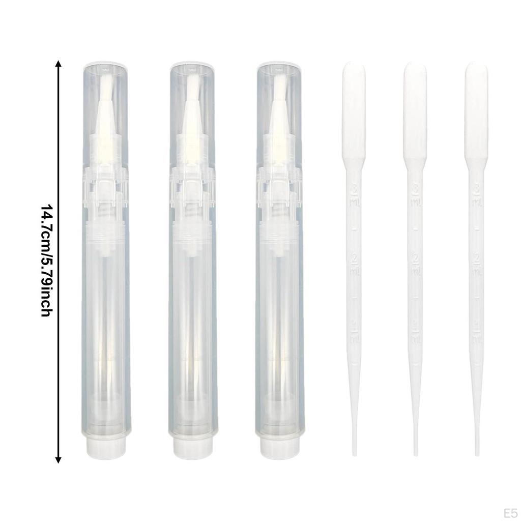 3 Pieces Pen Set Fillable 6ml Empty Single Hand Press Brushes Nail Oil Pens for Lipgloss Furniture